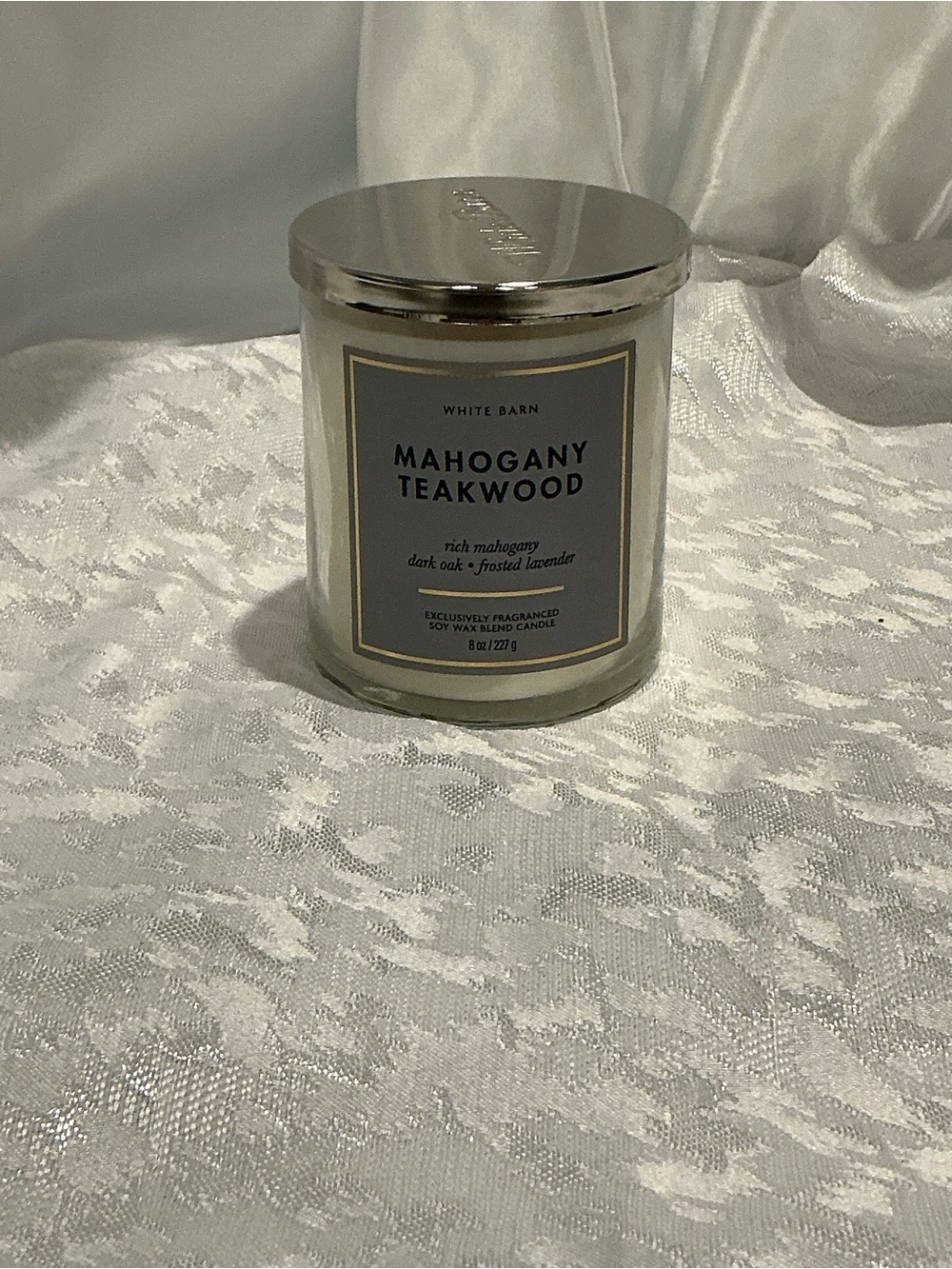 White Barn Mahogany Teakwood Candle - White Jar with Silver Lid